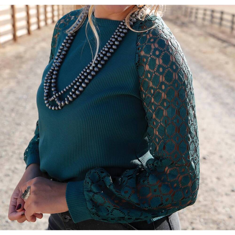 NEW CINCH long sleeve knit top in forest - Picture 2 of 2